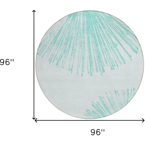 8' Aquamarine And Ivory Round Abstract Washable Indoor Outdoor Area Rug Photo 3
