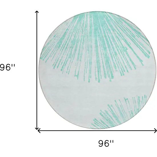 8' Aquamarine And Ivory Round Abstract Washable Indoor Outdoor Area Rug Photo 3