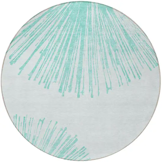 8' Aquamarine And Ivory Round Abstract Washable Indoor Outdoor Area Rug Photo 5
