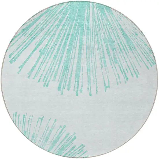8' Aquamarine And Ivory Round Abstract Washable Indoor Outdoor Area Rug Photo 5