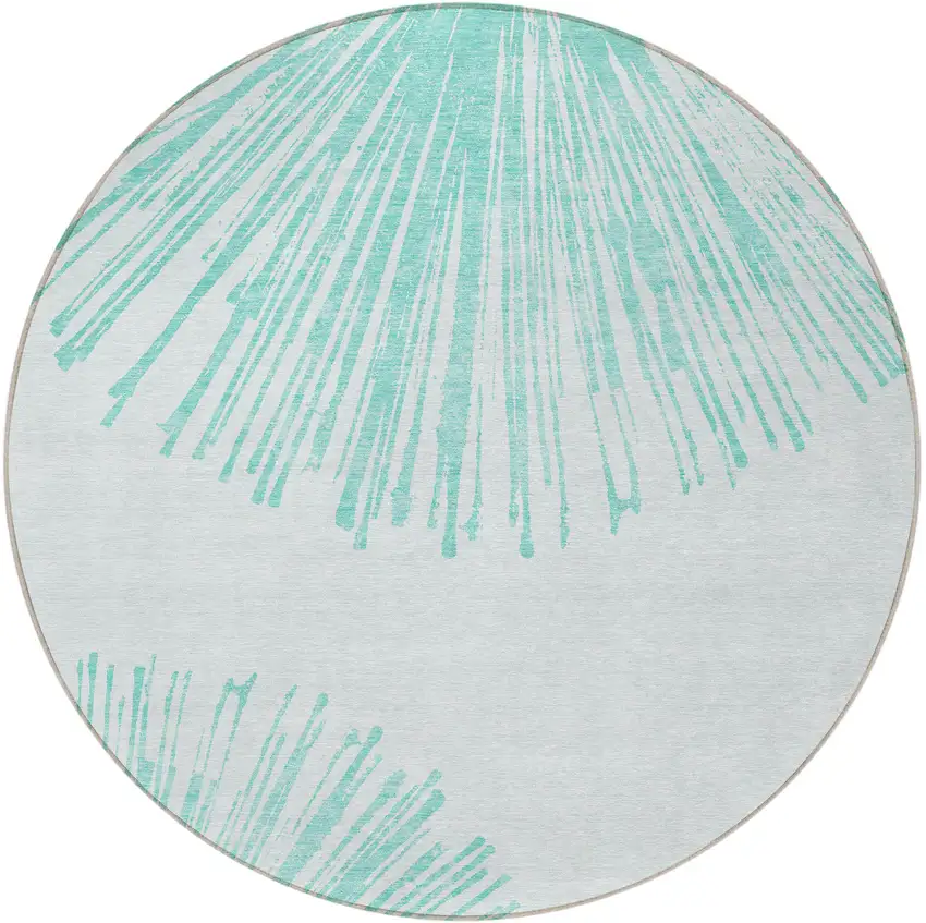 8' Aquamarine And Ivory Round Abstract Washable Indoor Outdoor Area Rug Photo 5