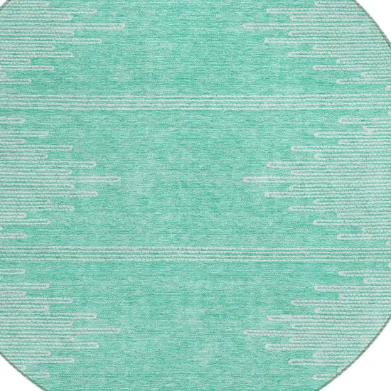 8' Aquamarine And Ivory Round Abstract Washable Indoor Outdoor Area Rug Photo 4