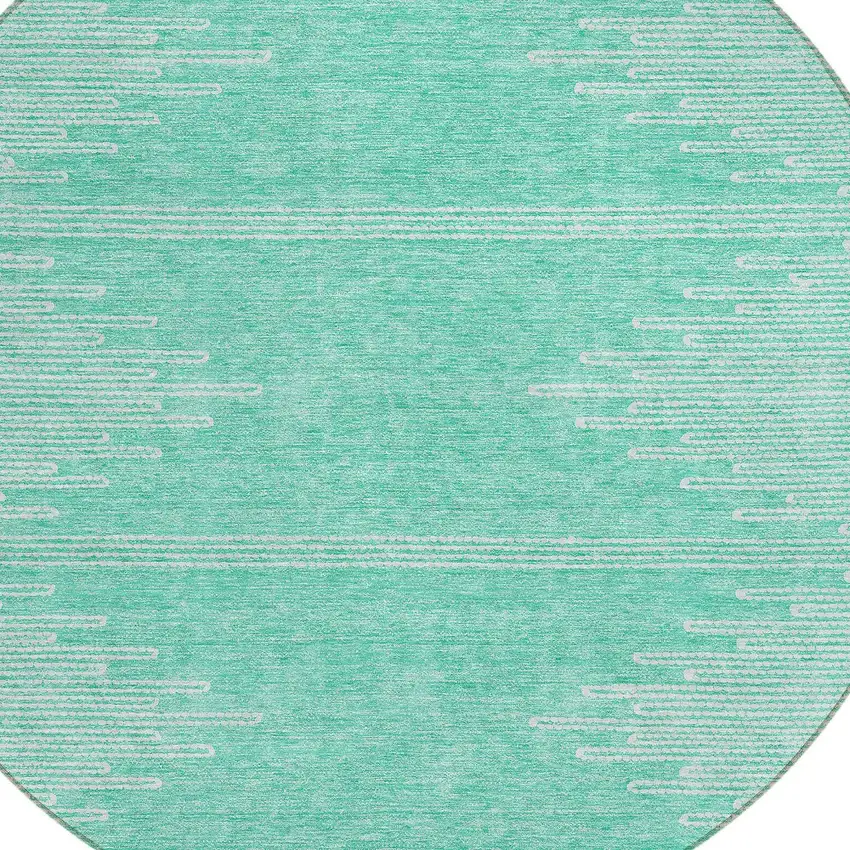 8' Aquamarine And Ivory Round Abstract Washable Indoor Outdoor Area Rug Photo 4