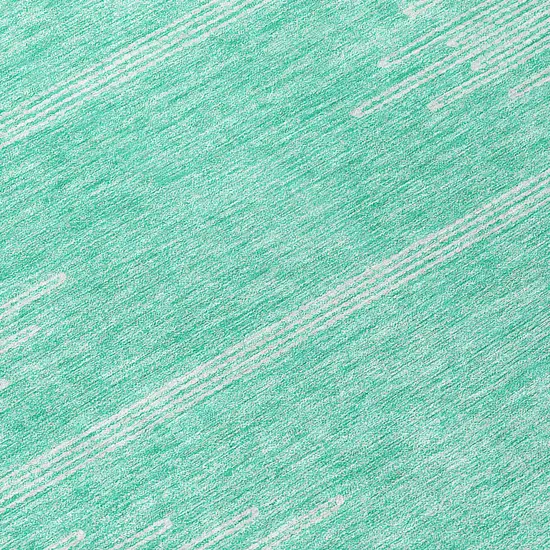8' Aquamarine And Ivory Round Abstract Washable Indoor Outdoor Area Rug Photo 8