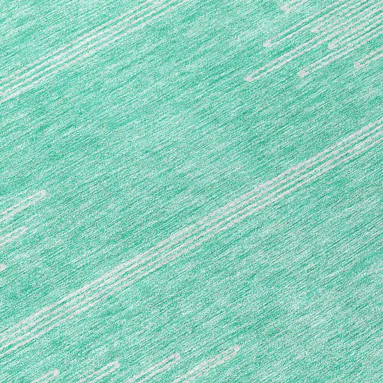 8' Aquamarine And Ivory Round Abstract Washable Indoor Outdoor Area Rug Photo 8