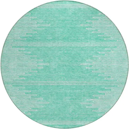 8' Aquamarine And Ivory Round Abstract Washable Indoor Outdoor Area Rug Photo 2