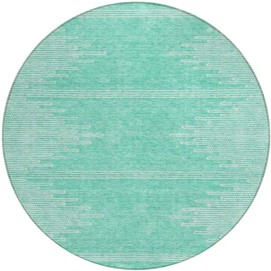 8' Aquamarine And Ivory Round Abstract Washable Indoor Outdoor Area Rug Photo 2