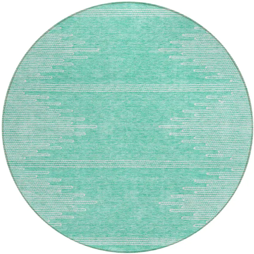 8' Aquamarine And Ivory Round Abstract Washable Indoor Outdoor Area Rug Photo 2