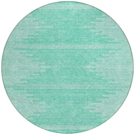 8' Aquamarine And Ivory Round Abstract Washable Indoor Outdoor Area Rug Photo 5