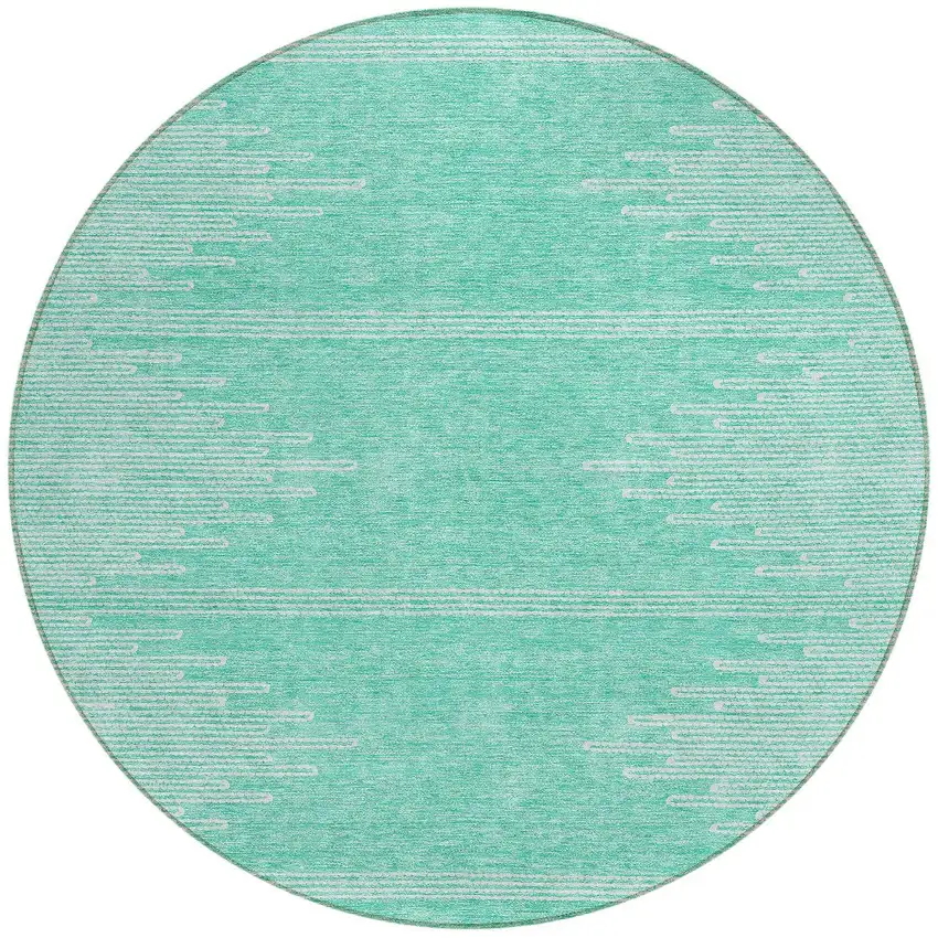8' Aquamarine And Ivory Round Abstract Washable Indoor Outdoor Area Rug Photo 5