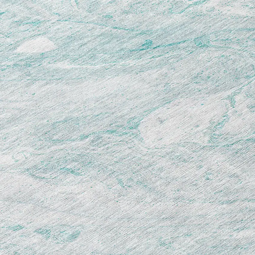 8' Aquamarine Aqua And Ivory Round Abstract Washable Indoor Outdoor Area Rug Photo 8