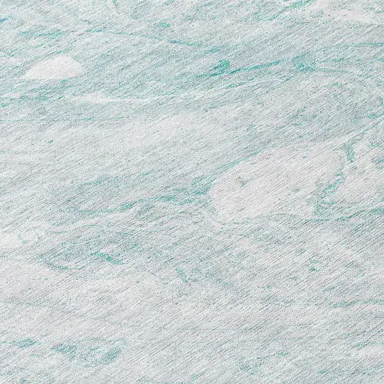 8' Aquamarine Aqua And Ivory Round Abstract Washable Indoor Outdoor Area Rug Photo 8