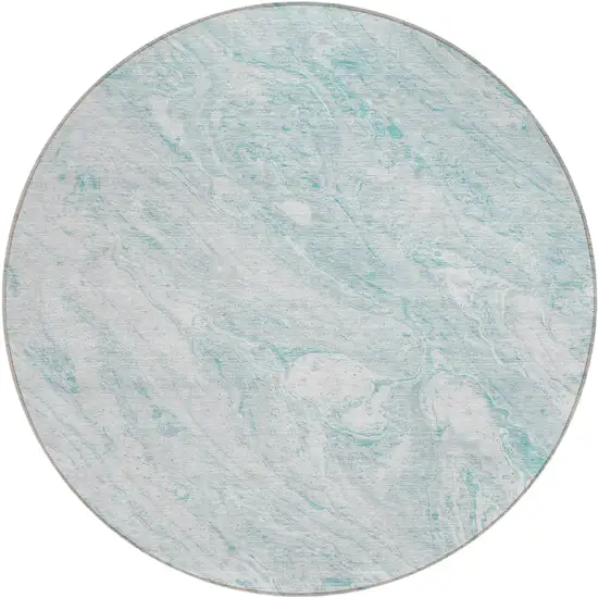 8' Aquamarine Aqua And Ivory Round Abstract Washable Indoor Outdoor Area Rug Photo 1