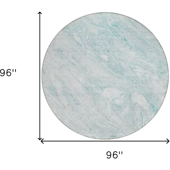 8' Aquamarine Aqua And Ivory Round Abstract Washable Indoor Outdoor Area Rug Photo 7