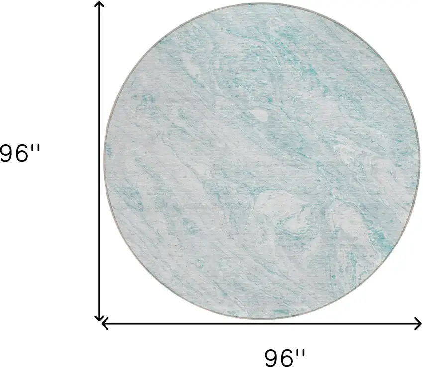 8' Aquamarine Aqua And Ivory Round Abstract Washable Indoor Outdoor Area Rug Photo 7