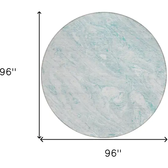 8' Aquamarine Aqua And Ivory Round Abstract Washable Indoor Outdoor Area Rug Photo 7