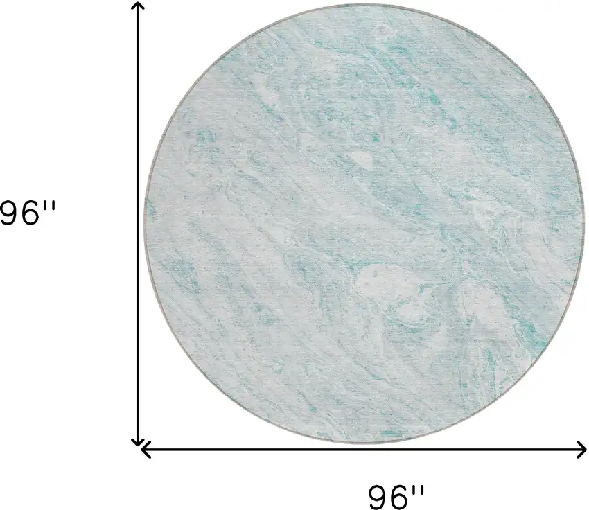 8' Aquamarine Aqua And Ivory Round Abstract Washable Indoor Outdoor Area Rug Photo 7