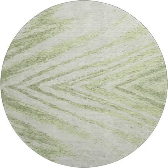8' Artichoke Green And Beige Abstract Washable Round Rug With UV Protection Photo 1
