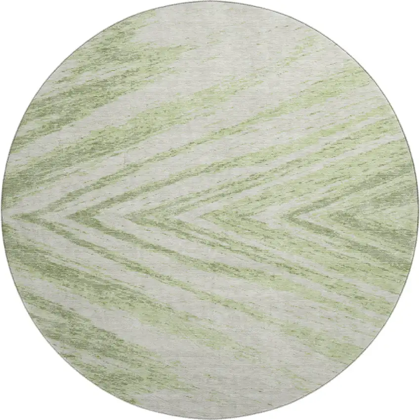 8' Artichoke Green And Beige Abstract Washable Round Rug With UV Protection Photo 1