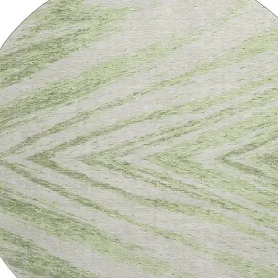 8' Artichoke Green And Beige Abstract Washable Round Rug With UV Protection Photo 3
