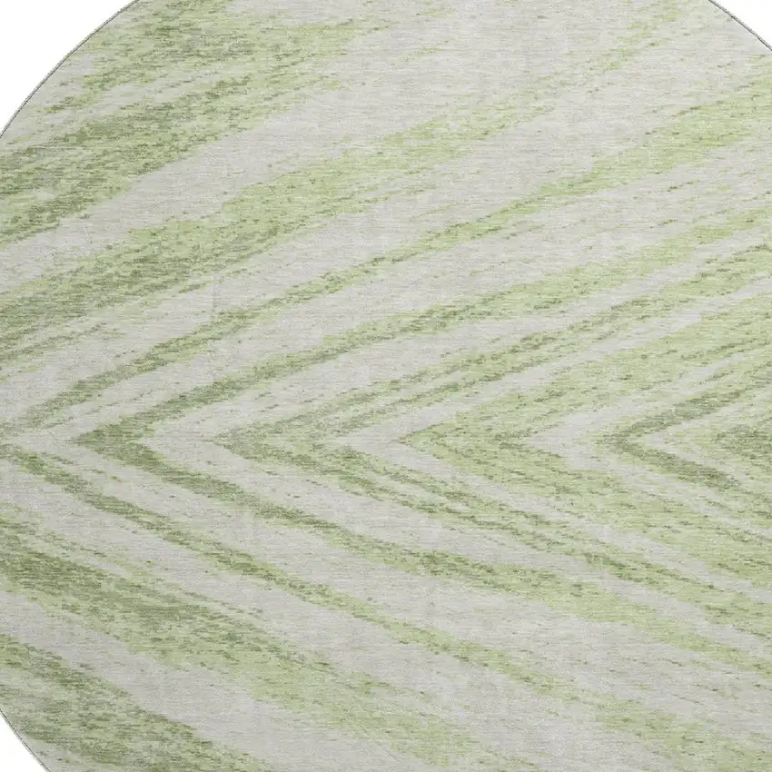 8' Artichoke Green And Beige Abstract Washable Round Rug With UV Protection Photo 3