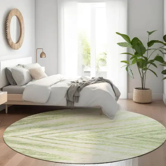 8' Artichoke Green And Beige Abstract Washable Round Rug With UV Protection Photo 5
