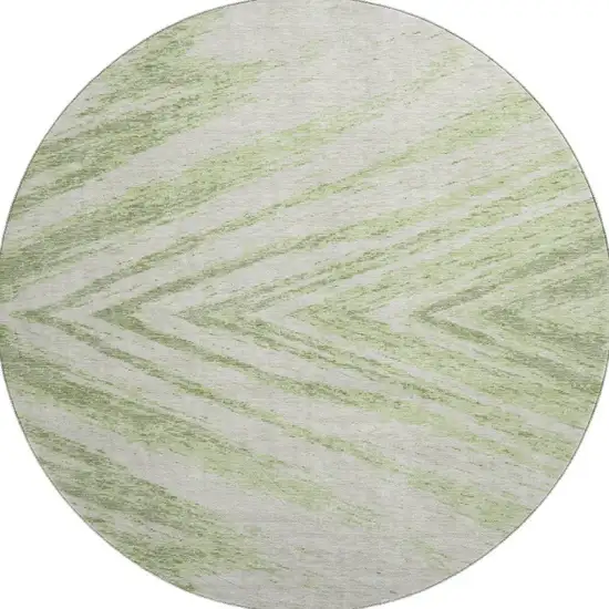 8' Artichoke Green And Beige Abstract Washable Round Rug With UV Protection Photo 4