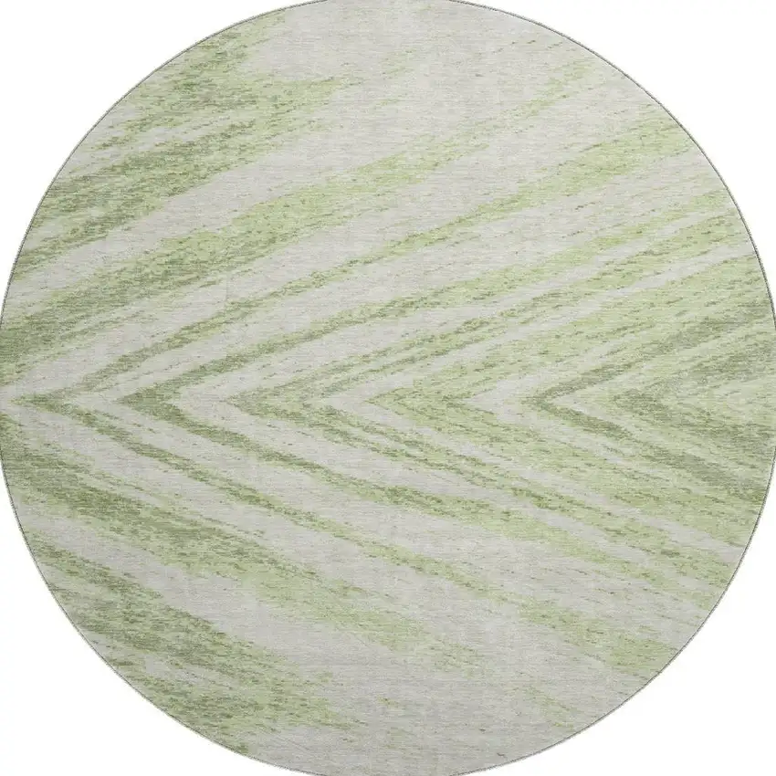 8' Artichoke Green And Beige Abstract Washable Round Rug With UV Protection Photo 4
