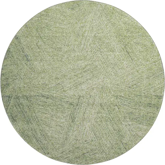 8' Artichoke Green And Beige Abstract Washable Round Rug With UV Protection Photo 1