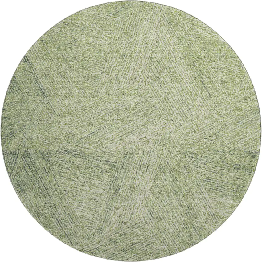 8' Artichoke Green And Beige Abstract Washable Round Rug With UV Protection Photo 1