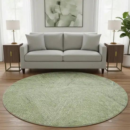 8' Artichoke Green And Beige Abstract Washable Round Rug With UV Protection Photo 2