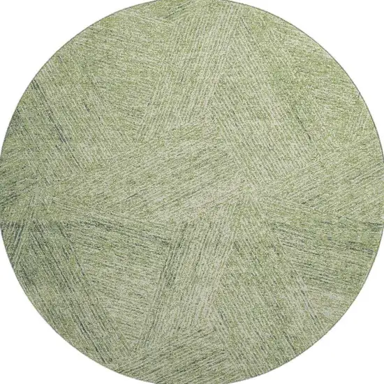 8' Artichoke Green And Beige Abstract Washable Round Rug With UV Protection Photo 3