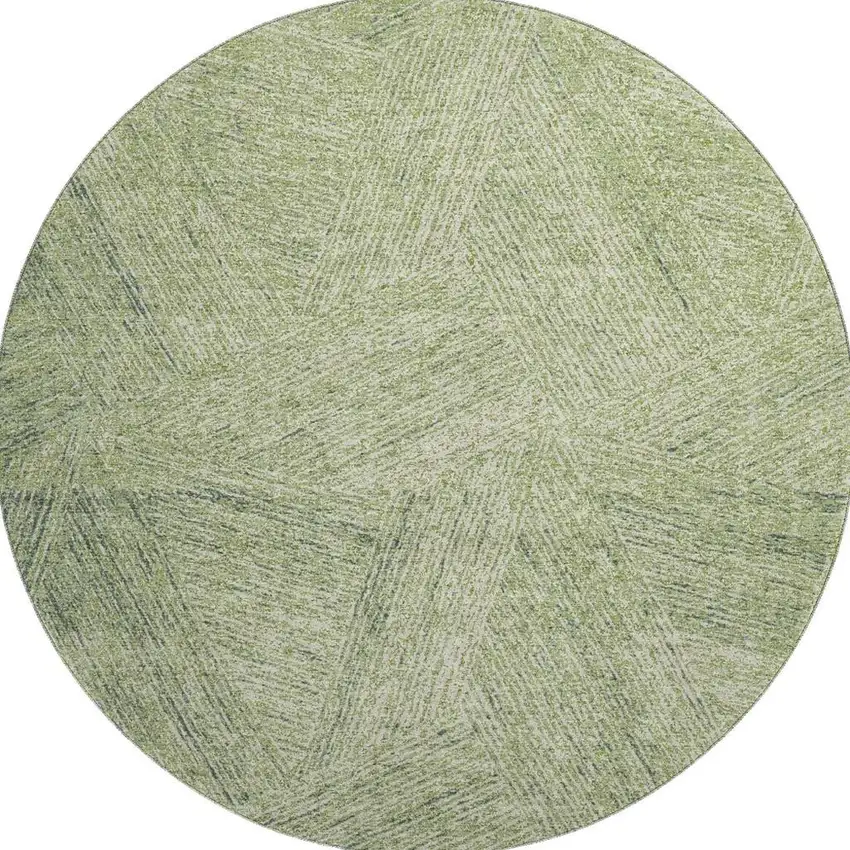 8' Artichoke Green And Beige Abstract Washable Round Rug With UV Protection Photo 3