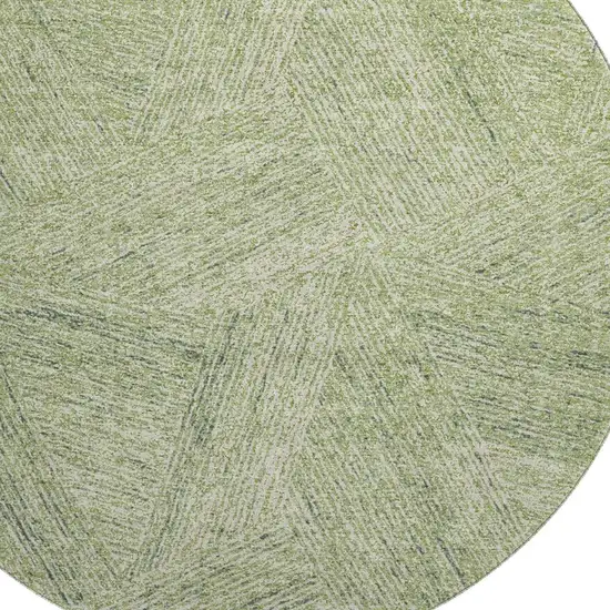 8' Artichoke Green And Beige Abstract Washable Round Rug With UV Protection Photo 2