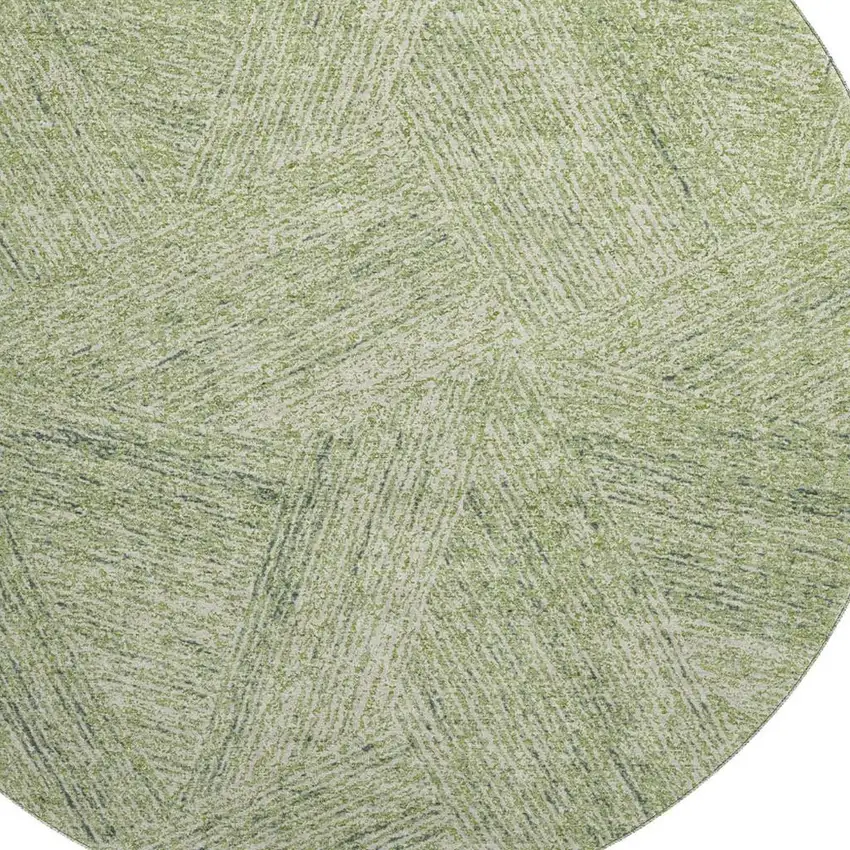 8' Artichoke Green And Beige Abstract Washable Round Rug With UV Protection Photo 2