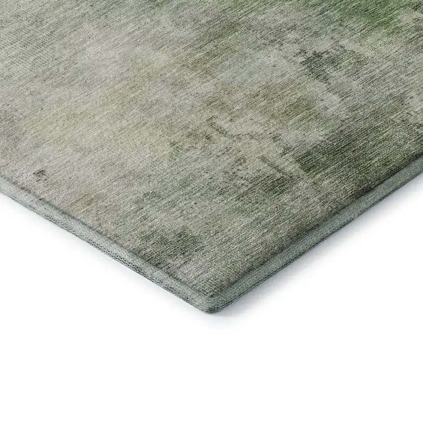 8' Artichoke Green And Beige Abstract Washable Round Rug With UV Protection Photo 6