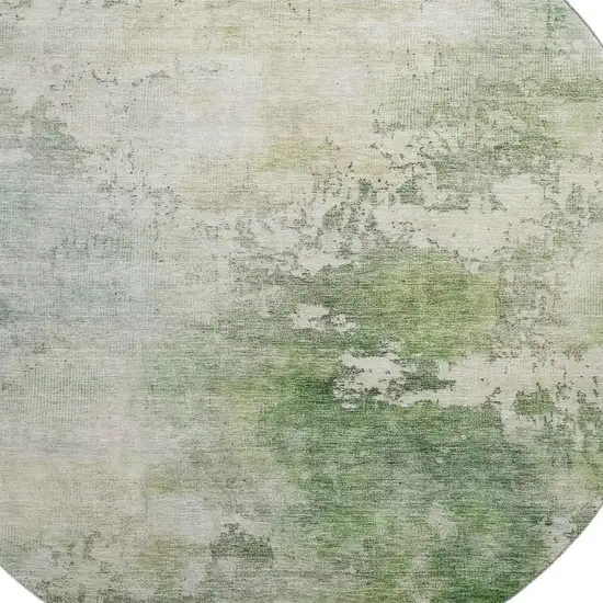 8' Artichoke Green And Beige Abstract Washable Round Rug With UV Protection Photo 2