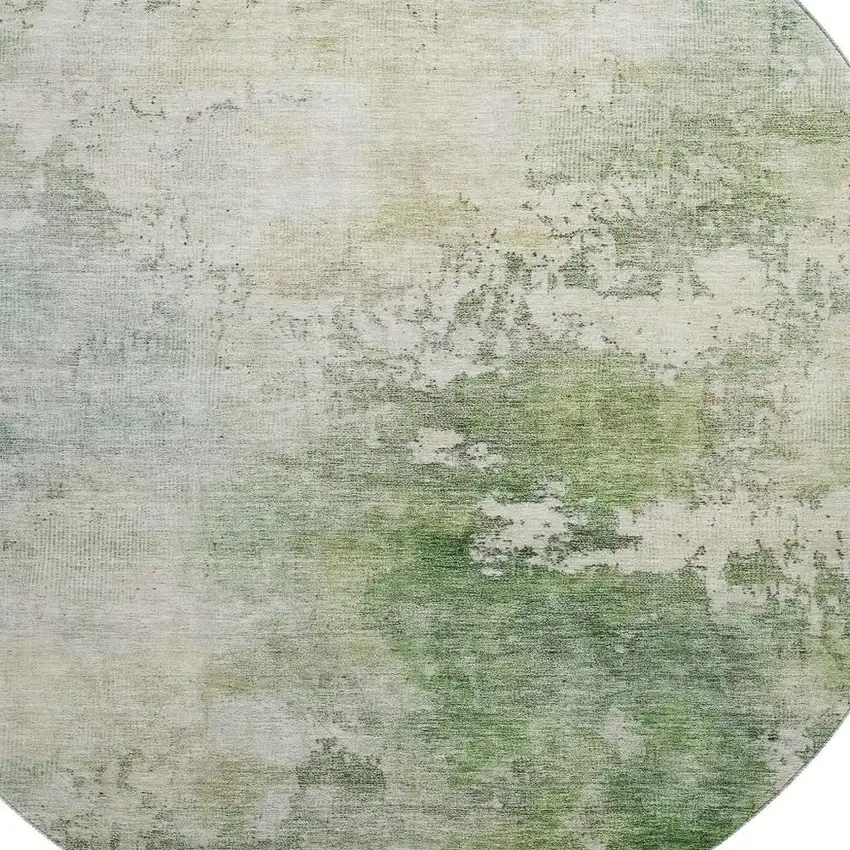 8' Artichoke Green And Beige Abstract Washable Round Rug With UV Protection Photo 2