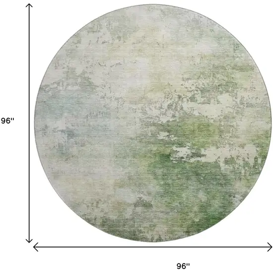 8' Artichoke Green And Beige Abstract Washable Round Rug With UV Protection Photo 9