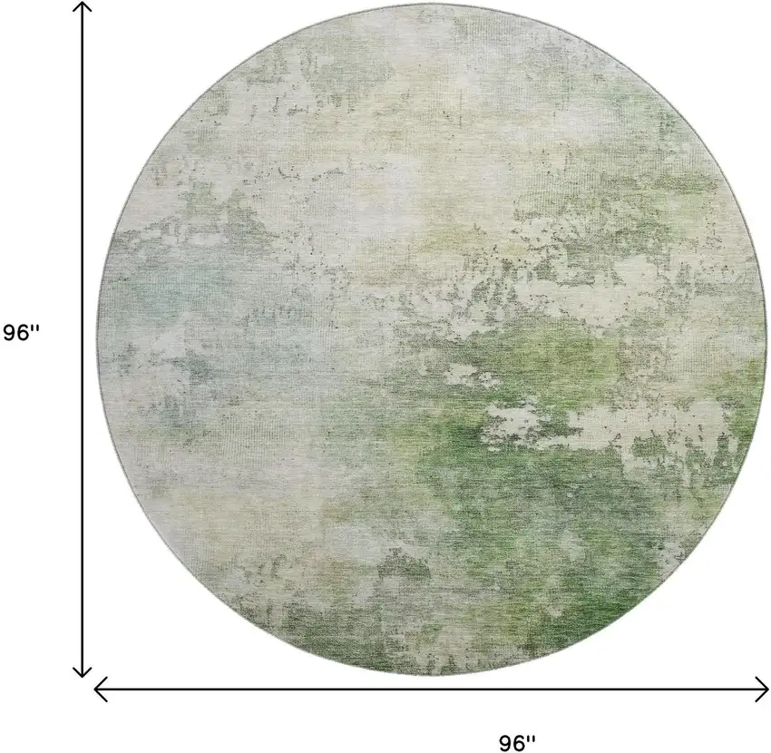 8' Artichoke Green And Beige Abstract Washable Round Rug With UV Protection Photo 9