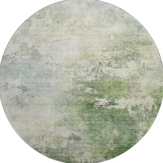 8' Artichoke Green And Beige Abstract Washable Round Rug With UV Protection Photo 3