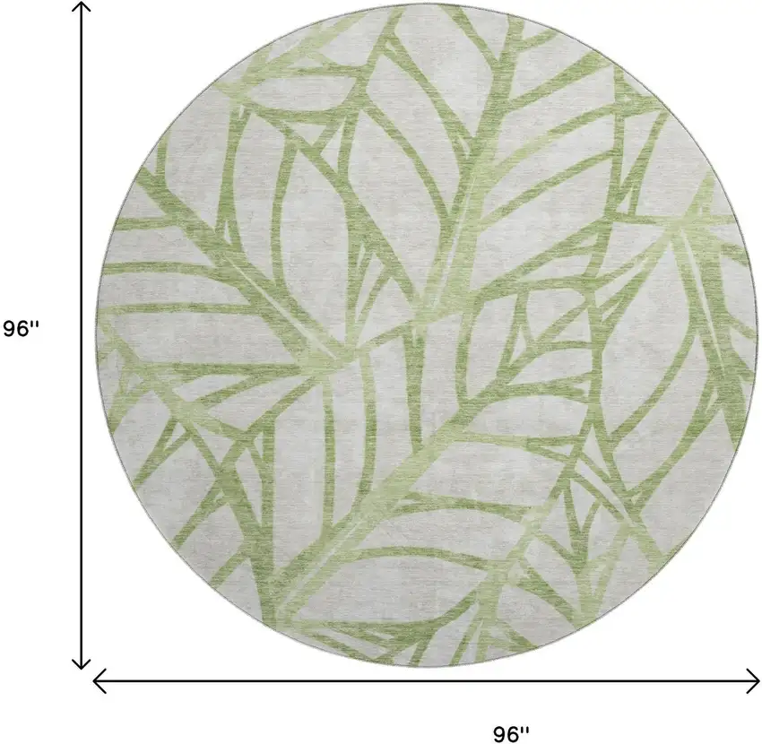 8' Artichoke Green And Beige Floral Washable Round Rug With UV Protection Photo 3