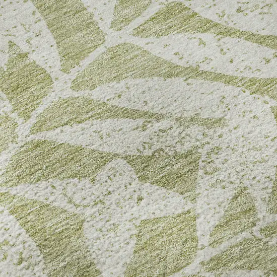 8' Artichoke Green And Beige Floral Washable Round Rug With UV Protection Photo 9