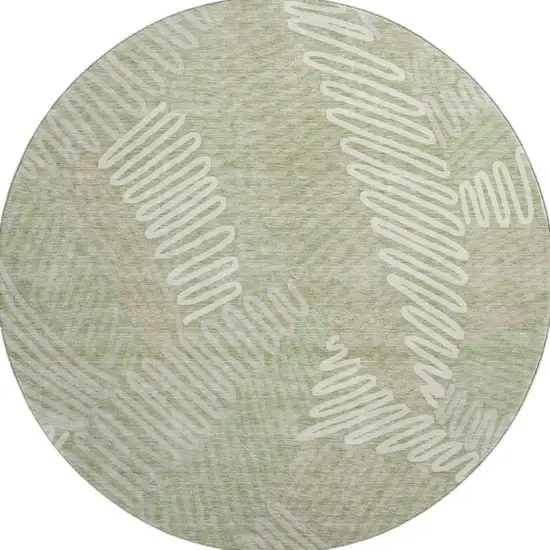 8' Artichoke Green And Beige Floral Washable Round Rug With UV Protection Photo 3