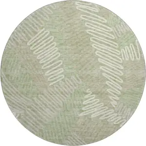 Photo of 8' Artichoke Green And Beige Floral Washable Round Rug With UV Protection