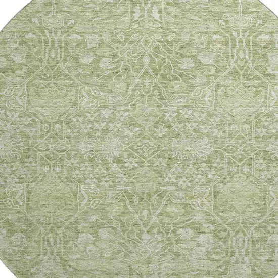 8' Artichoke Green And Beige Floral Washable Round Rug With UV Protection Photo 2