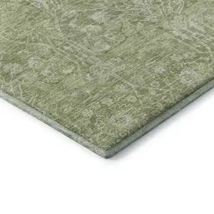 Photo of 8' Artichoke Green And Beige Floral Washable Round Rug With UV Protection