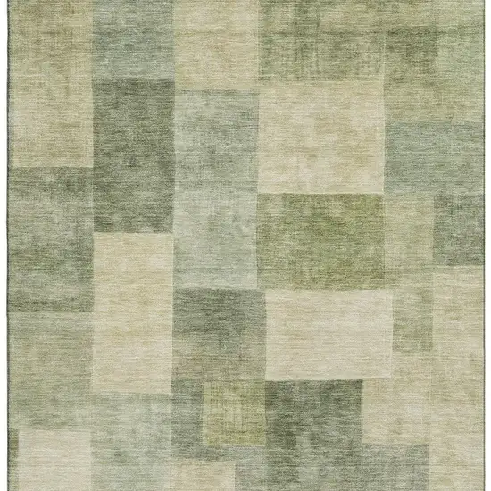 8' Artichoke Green And Beige Geometric Washable Area Rug With UV Protection Photo 3