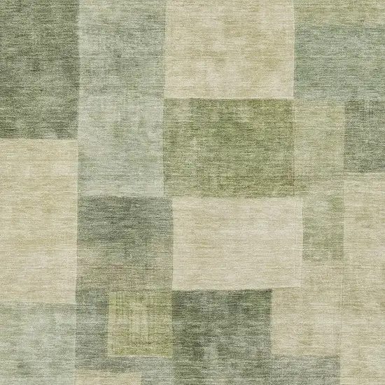 8' Artichoke Green And Beige Geometric Washable Area Rug With UV Protection Photo 2