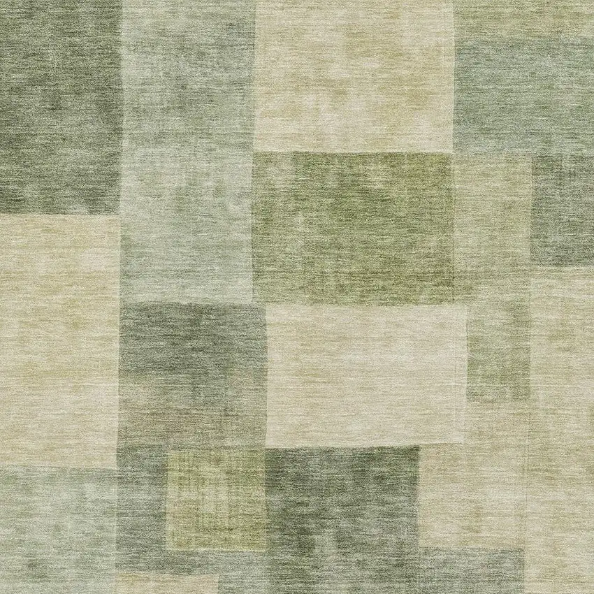 8' Artichoke Green And Beige Geometric Washable Area Rug With UV Protection Photo 2